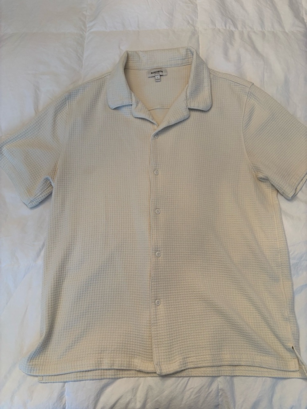 Bonobos Men’s Short-Sleeve Button Down Waffle Shirt - Cream Size L